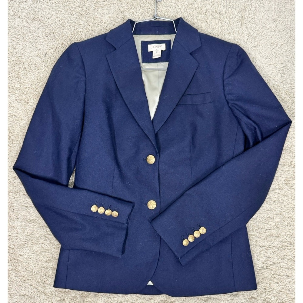 J. Crew Schoolboy Wool Blazer Classic Gold Button Lined Size 0 Blue‎ Preppy Work